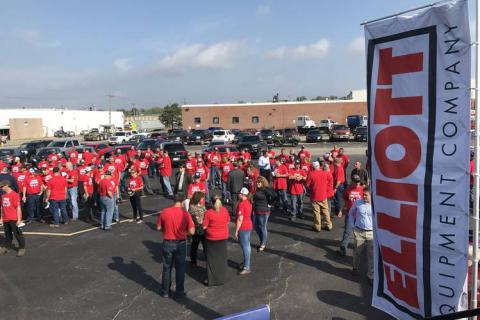 Photo: Elliott Equipment employees gathered in the company’s Omaha parking lot to hear from the CEO and Rep. Bacon about tax reform and other Washington issues as part of a rally organized by the Association of Equipment Manufacturers under its I Make America project. PHOTO: THEO FRANCIS/THE WALL STREET JOURNAL